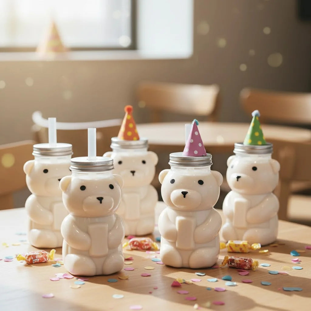 500ml Portable Cartoon Bear Transparent Bottles Cute Reusable Drink Containers for Bubble Tea Juice Milkshake Party Supplies