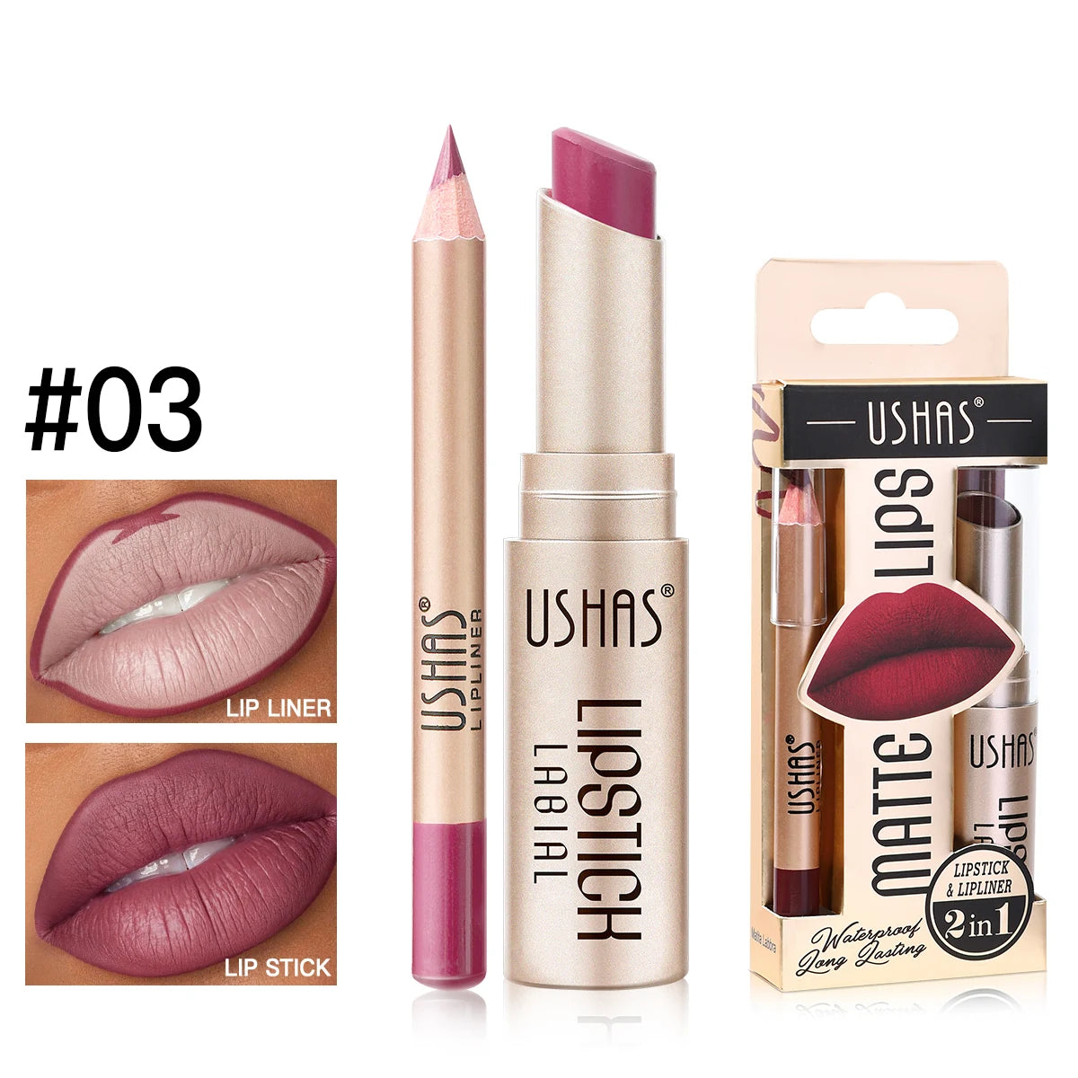 USHAS 12-Color Matte Lipstick & Lip Liner Set – Waterproof