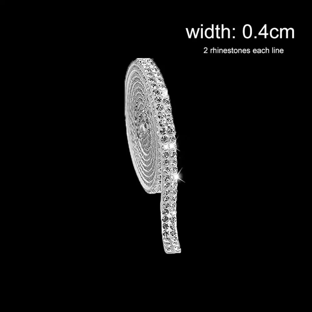 1 Yard Self-Adhesive Gold Crystal Rhinestone Tape Trim Applicator DIY Shoes Dresses Decoration Rhinestones Ribbon Roll Crafts Oasis Select 1.5cm Silver