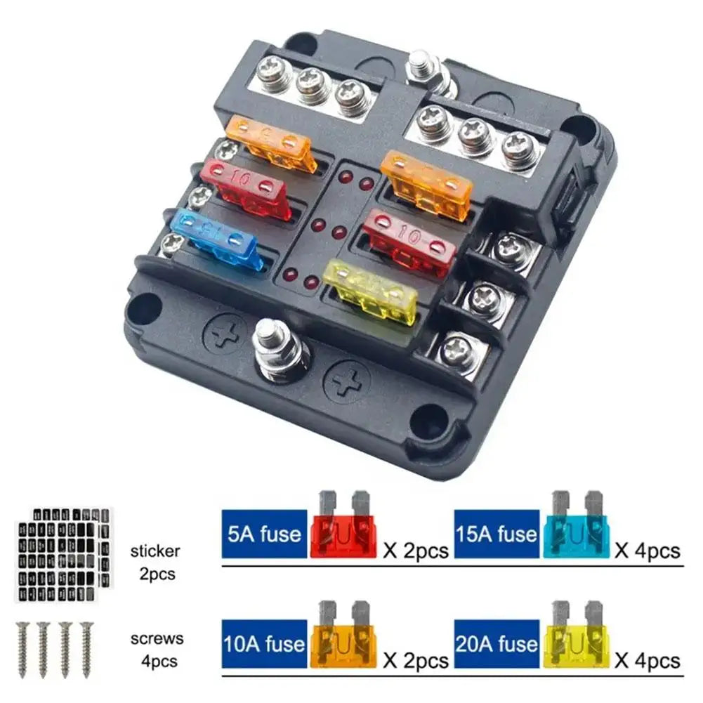 2025 NEW 6/12 Ways Fuse Box LED Warning Indicator 12V 32V Power Distribution Panel Car Boat Fuse Box Holder With Plastic Cover Oasis Select