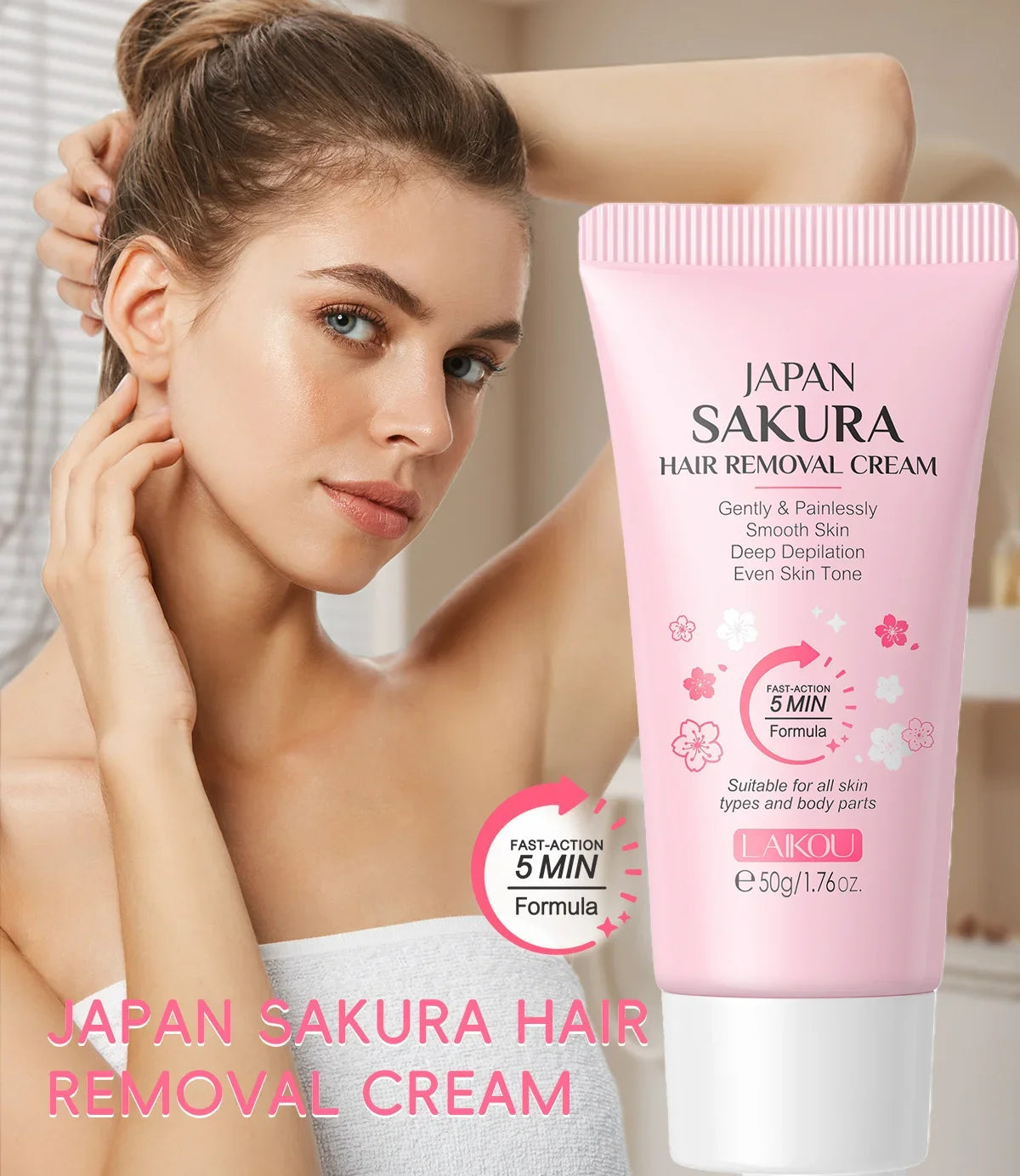 LAIKOU Sakura Hair Removal Cream 50g Gentle Depilatory Cream For Men Women Body Armpit Legs Moisturizing Smooth Skin Hair Remove Oasis Select