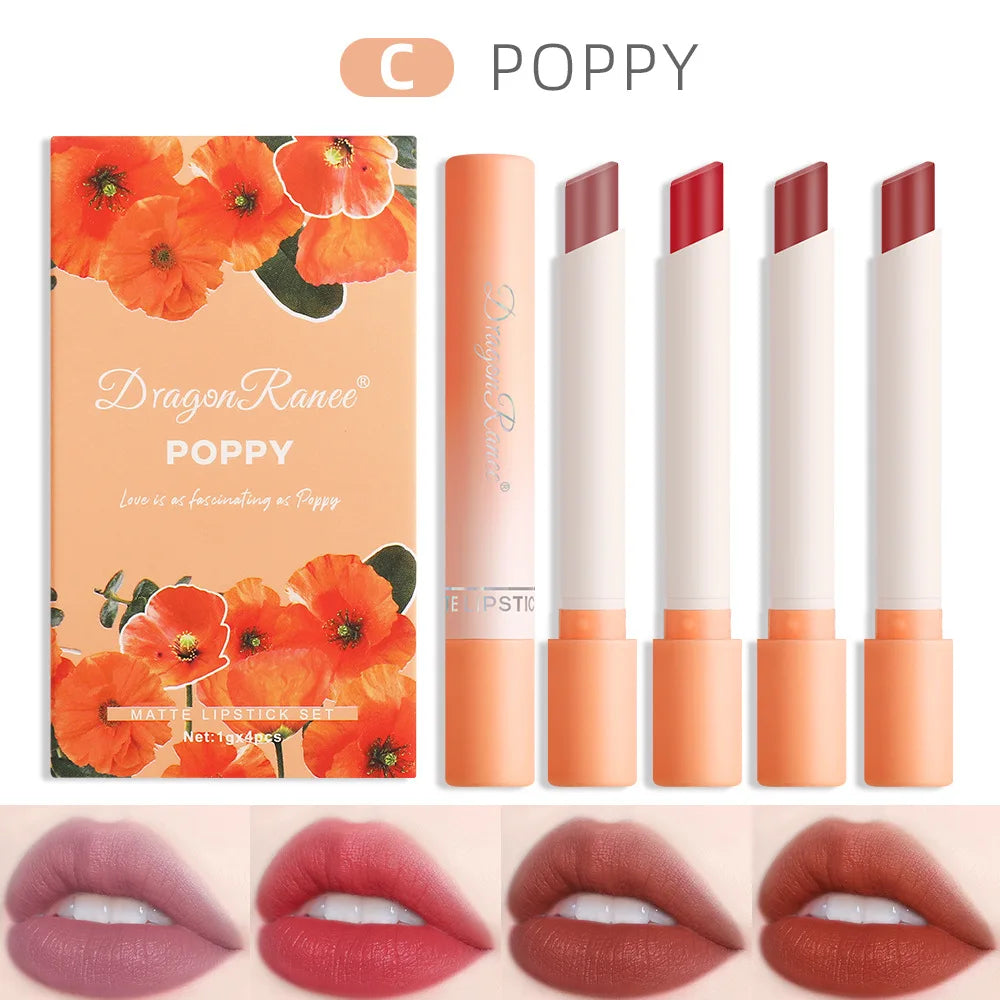 Dragon Ranee 4-Piece Velvet Matte Lipstick Set – Waterproof