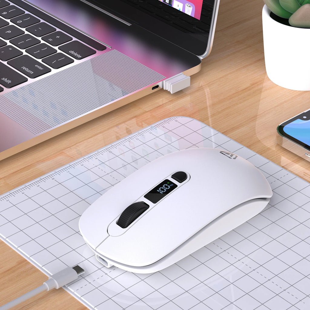 Dual Mode Wireless Mouse, 2.4G Bluetooth Silent Mouse, Rechargeable Gaming Mouse with 4 DPI, Boss Key, Type-C, for PC Laptop Mac Oasis Select