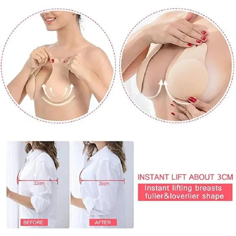 Women push up bras self adhesive silicone strapless invisible bra reusable sticky breast lift tape rabbit nipple cover bra pads Oasis Select