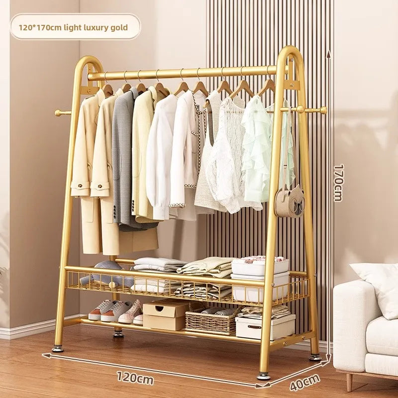 Simple Coat Rack Floor-to-ceiling Indoor Drying Rack Storage Rack Household Bedroom Floor-to-ceiling Clothes Rack Hanger Oasis Select Gold 120-170-B