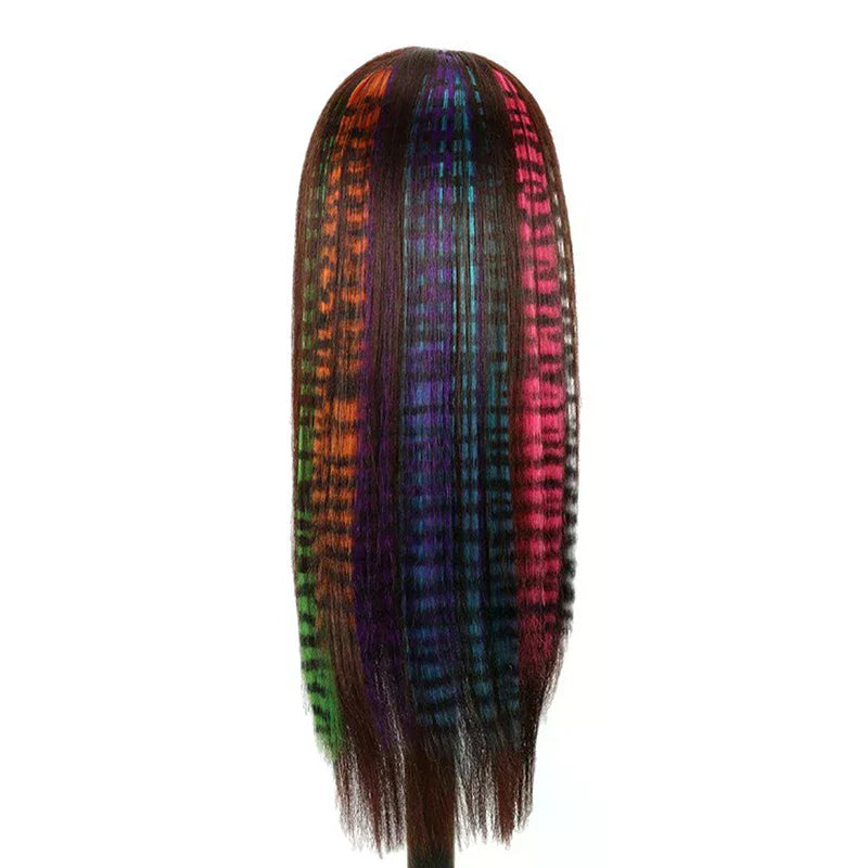 New Stripe Multi-color Leopard Printed Long Straight Wig Clip For Girls Highlights Wig Hairpieces Oasis Select