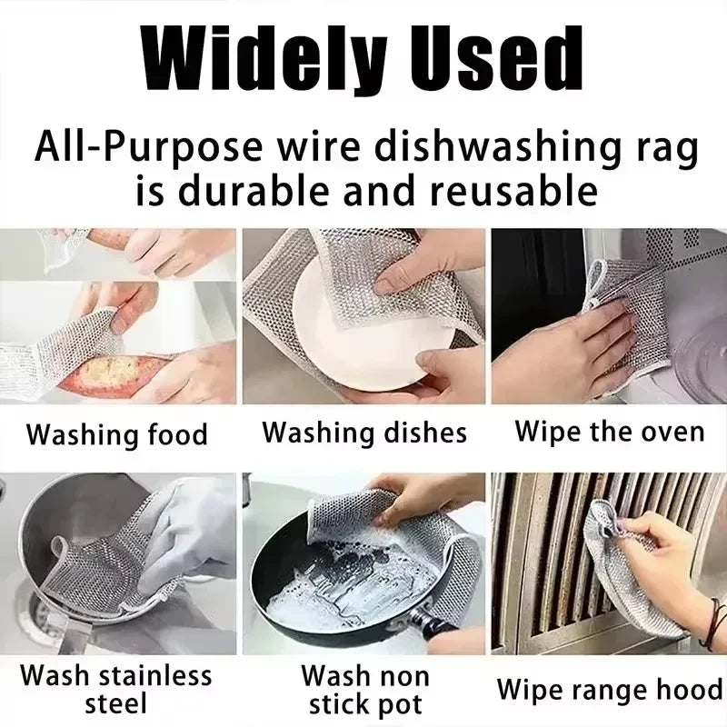1/3/5/10/30 Pcs Magic Cleaning Cloth Single Sided Metal Steel Wire Rags Kitchen Dish Pot Washdishing Cloths Towel Clean Tools Oasis Select