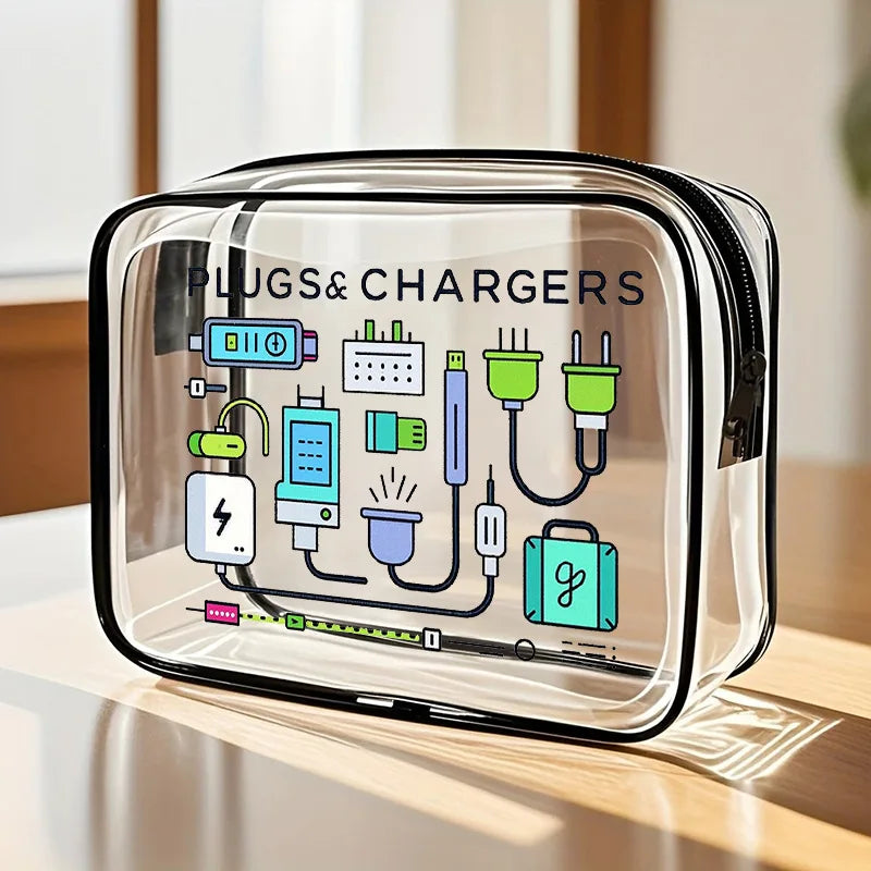 Waterproof Clear PVC Zipper Bag Summer Travel Cosmetic Organizer Toiletry Makeup Storage Bag Cosmetic Bag Oasis Select Bolt and charger
