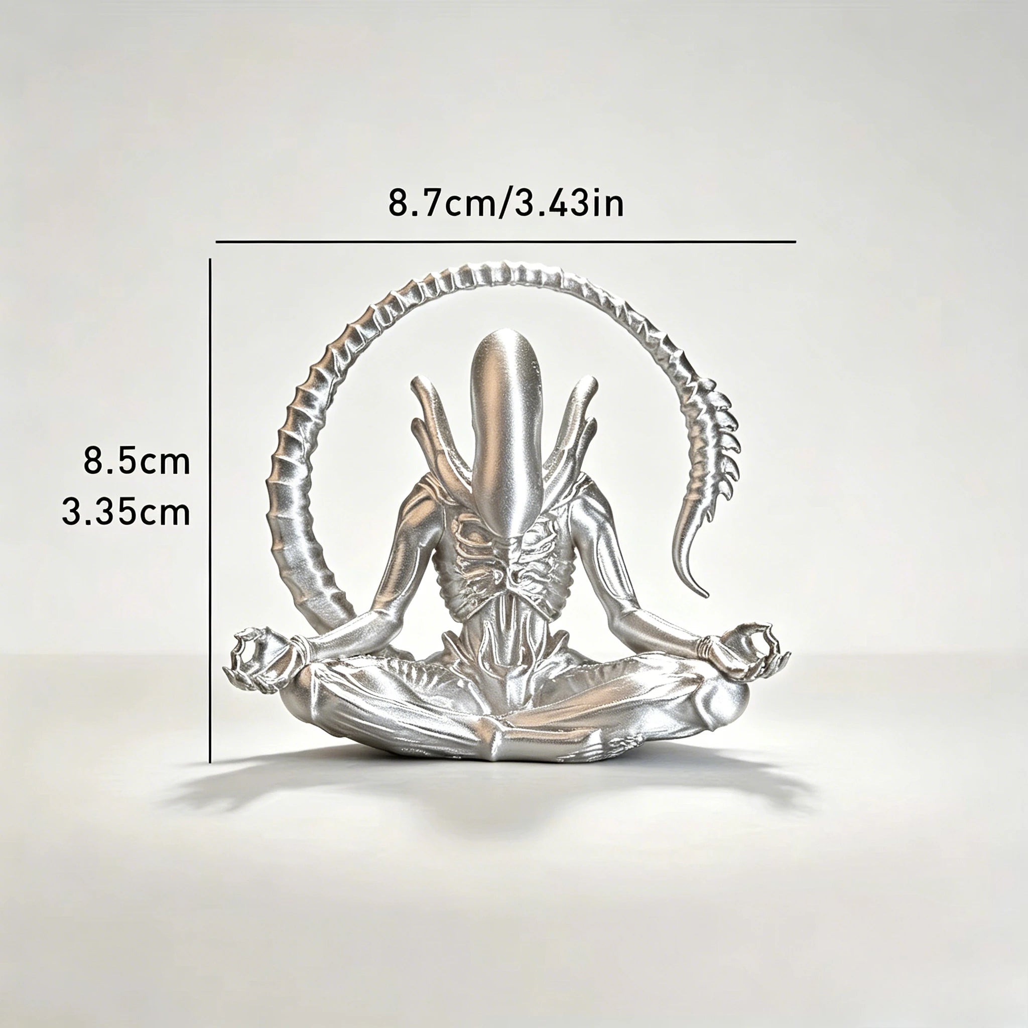 Meditating Alien Figurine 3D Printed Sci-Fi Horror Statue Creative Desktop Ornament Collectible Decor Toy for Home Room Gift Oasis Select silver