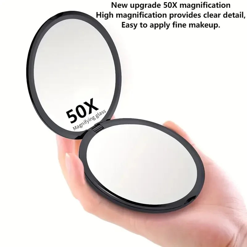 50X Portable Makeup Mirror Travel Magnifying Double-sided Folding Vanity Mirror High Definition Glass Portable Pocket Mirror Oasis Select