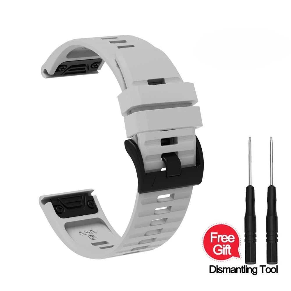 Silicone Quick Fit Band for Garmin Fenix 8/7/6/5 – 22mm & 26mm Silicone Watch Band Oasis Select GRAY QuickFit 26mm