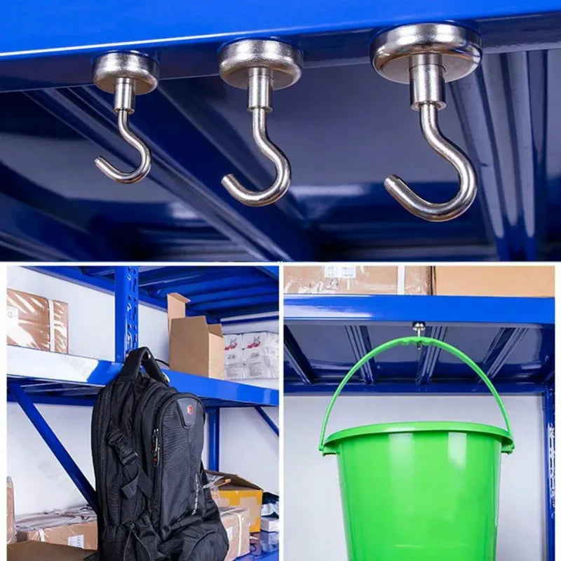 1/2/3/4/5/6Pcs Pcs Super Strong Powerful Magnetic Hooks Ring Metal Magnet With Curved Hook Hanger For Hanging,Fridge,Wall,Key Oasis Select