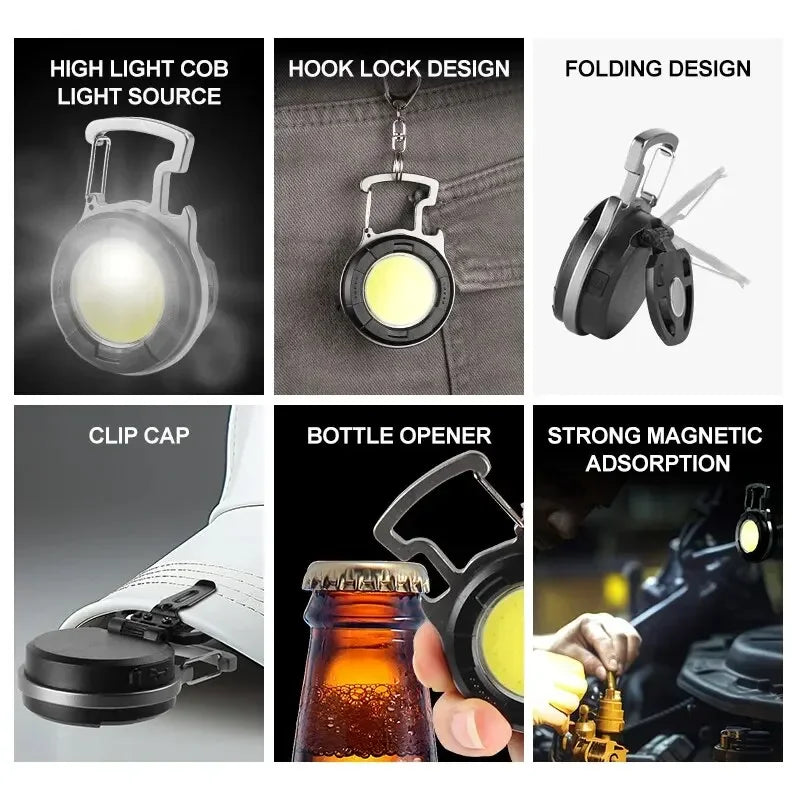 COB LED Keychain Flashlight | Type-C Rechargeable Mini Work Light
