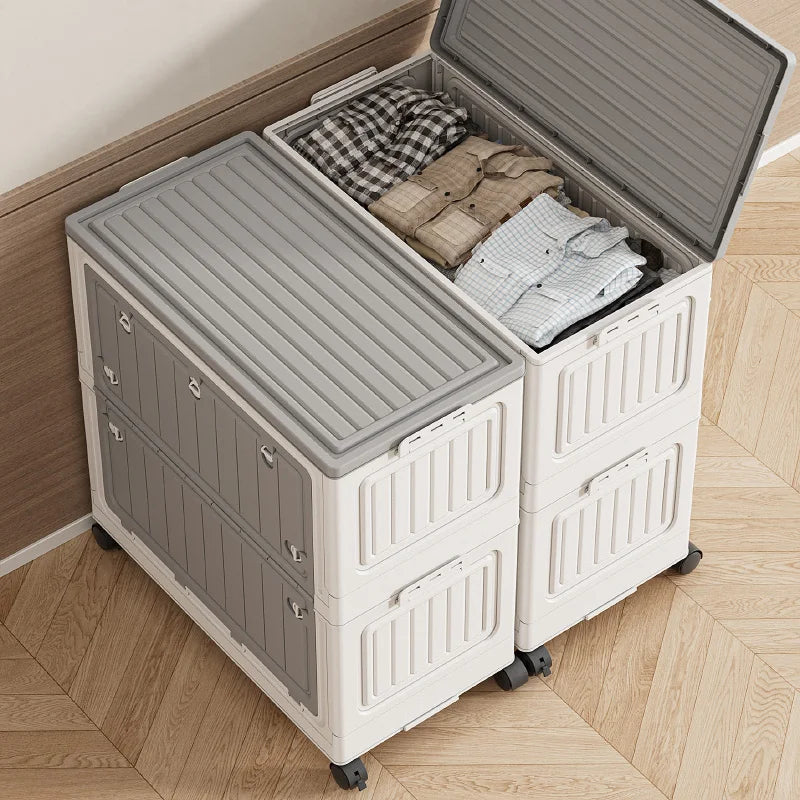 COIZYZZL Large Capacity Foldable Storage Bin, Transparent Mobile Organizer with Wheels, Space-Saving Design for Clothes & Toys Oasis Select