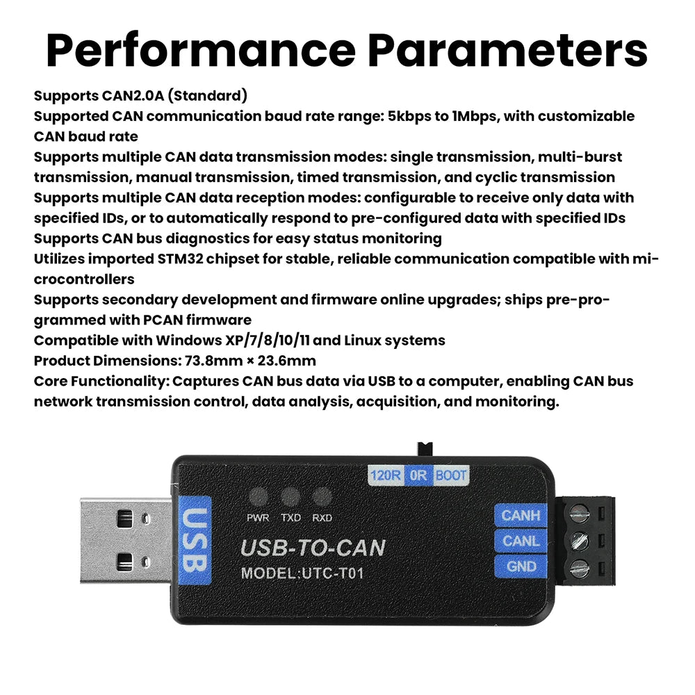 USB to CAN Converter Adapter CAN Bus Analyzer Communication Module CAN 2.0A Protocol Support Industrial Tester Oasis Select
