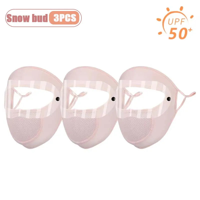 Dustproof Face Mask with Breathing Hole and Goggles Cycling Sun Protection Full Face Cover Ear Loop UV Shield for Outdoor Sports Oasis Select Snow bud-3PCS