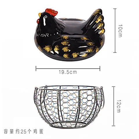 Ceramic Egg Baskets Fruit Baskets Sundries Blue Ceramic Kitchen Shelves Creative Storage Iron Woven Baskets Ironwork Storage Oasis Select M black