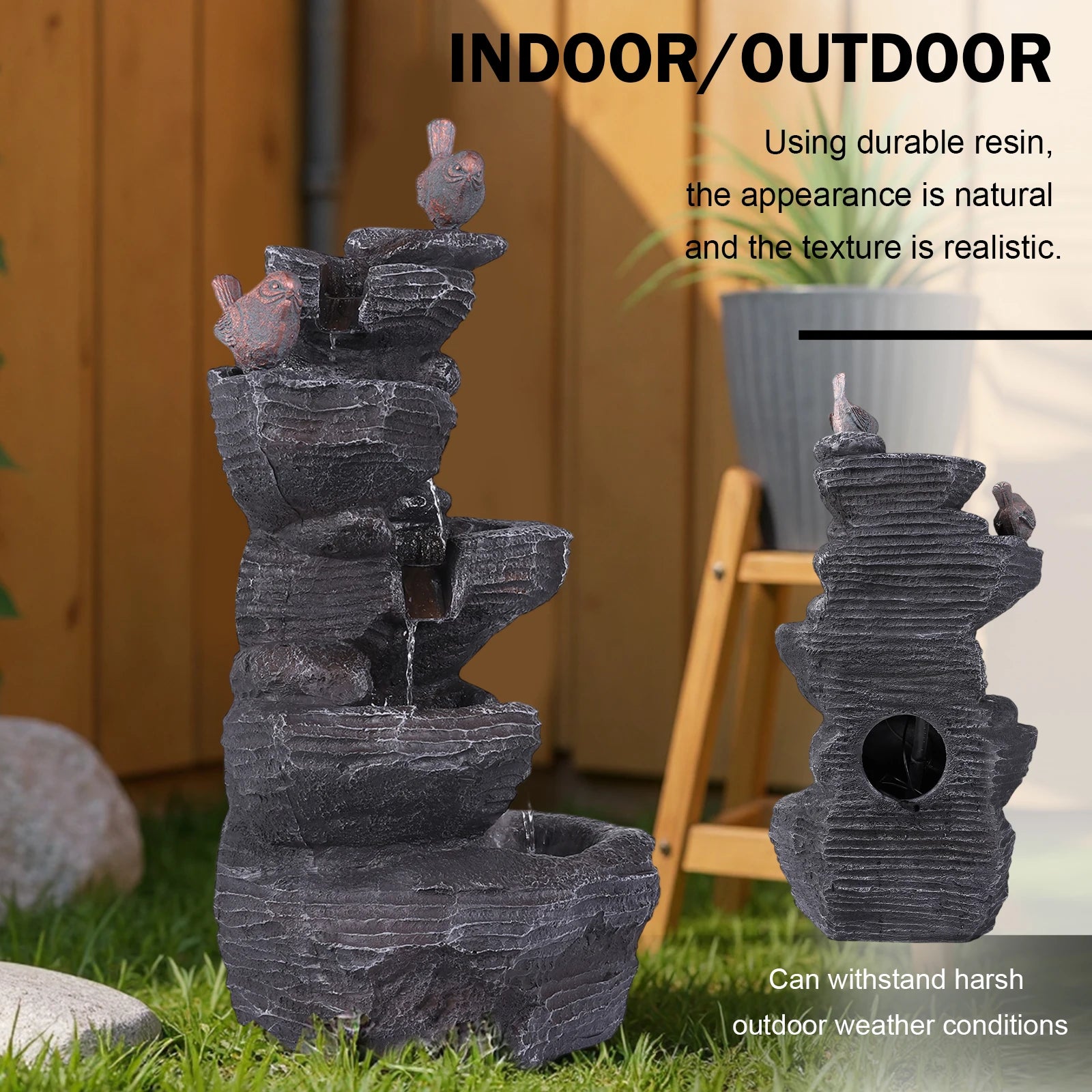 Cascading Rock Water Fountain with LED Lights Resin Stone Imitation Waterfall Tabletop Water Fountain Home Art Decor Oasis Select