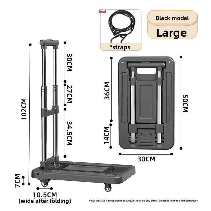 Folding cart Hand-pulled cart Home silent thickened warehouse Supermarket trailer Pull trolley Multifunctional storage cart Oasis Select Large dark grey