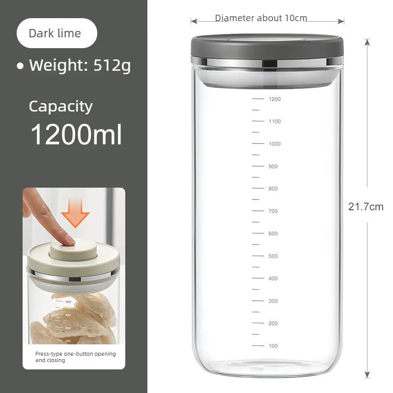 Glass Jar Micro Vacuum Sealed Jar Press Moisture-proof Flower Glue Tangerine Peel Storage Coffee Bean Storage Oasis Select Dark Grey-1200ml