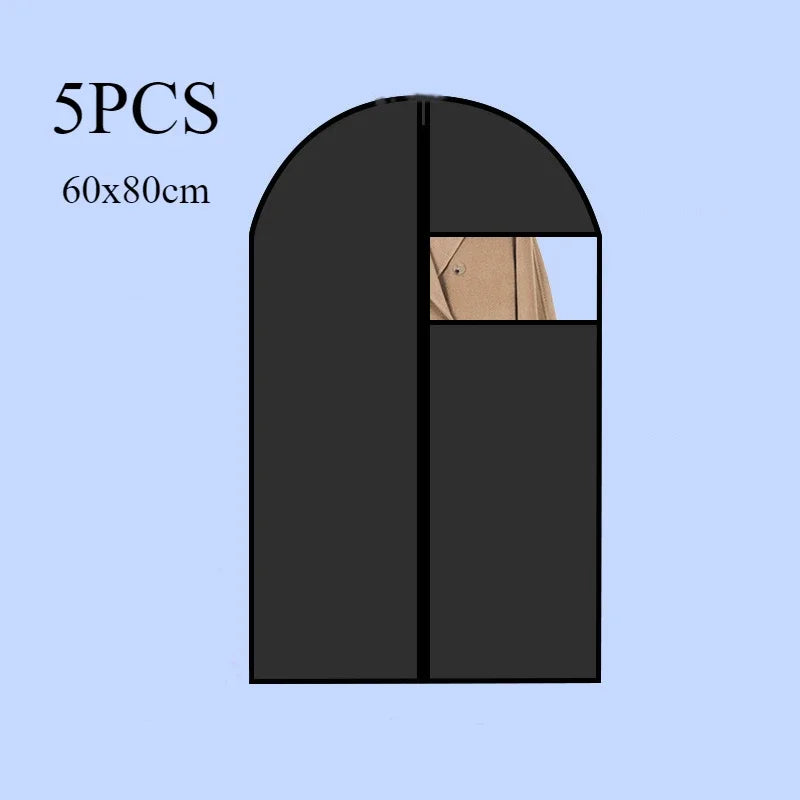 5PCS Dustproof Clothing Covers Waterproof Clothes Dust Cover Coat Suit Dress Protector Hanging Garment Bags Closet Organizer Oasis Select 5pcs Black-60X80CM