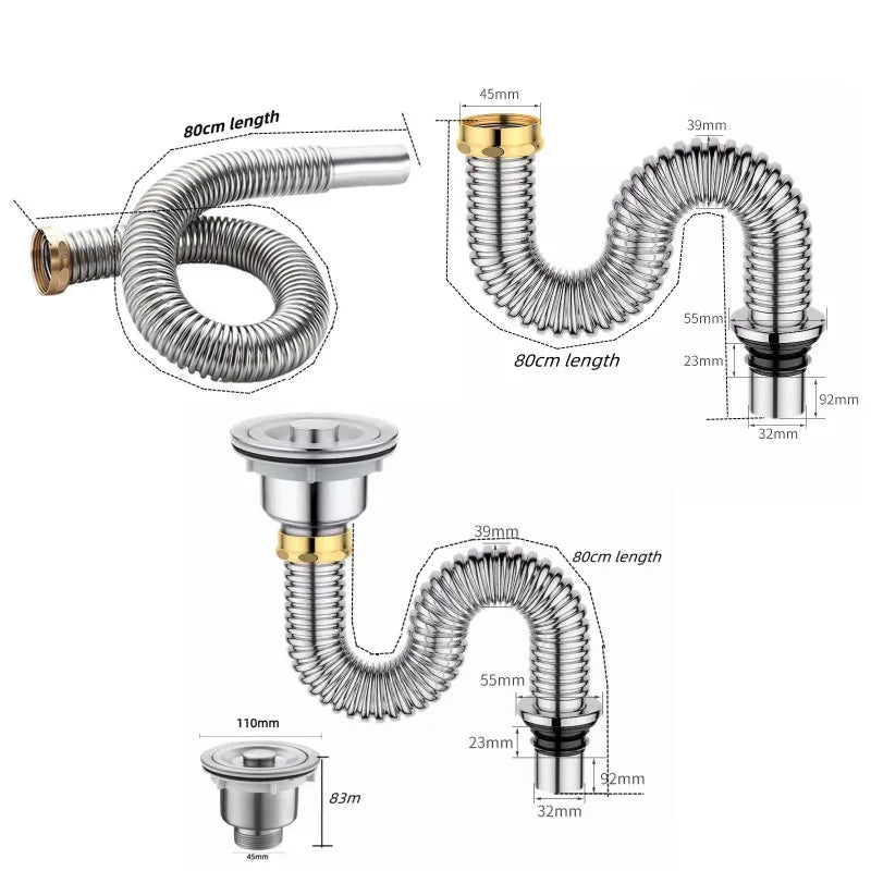 Kitchen Stainless Steel Sink Drain Filter Single Tank Drain Pipe Deodorant Wash Basin Sewer Universal Drainer Bathroom Parts Oasis Select