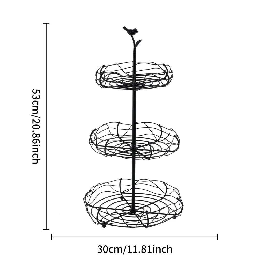 Creative Fruit Plate Multi-layer Fruit Plate Wrought Iron Candy Snack Shelf Vegetable Storage Basket Living Room Fruit Basket Oasis Select Three floors black