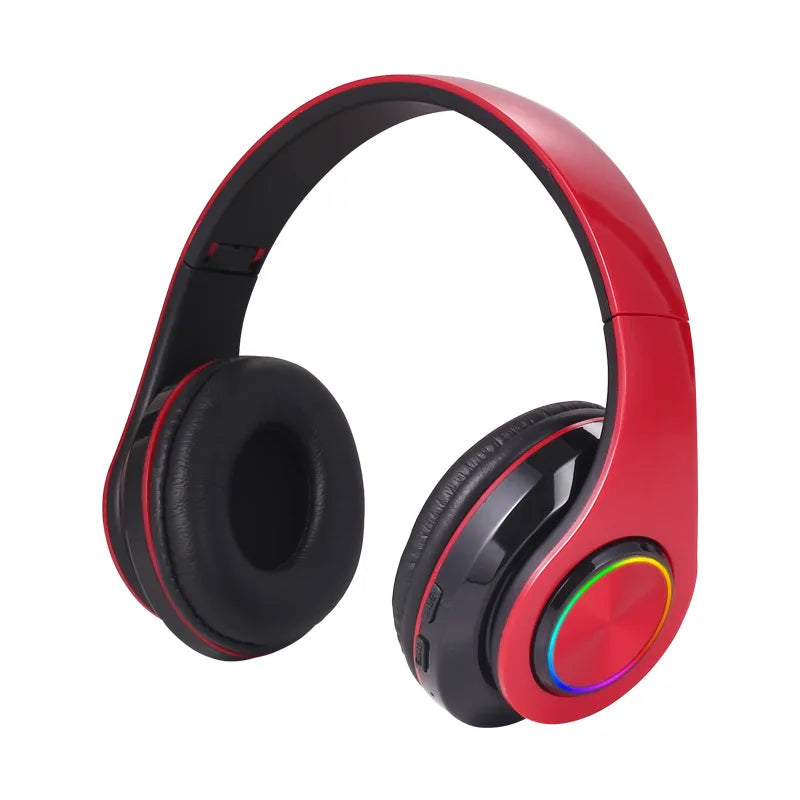 Wireless Bluetooth 5.0 Headphone With Microphone On-Ear Headset Stereo Sound Earphones Sports Gaming Foldable Headphones Game Oasis Select Red