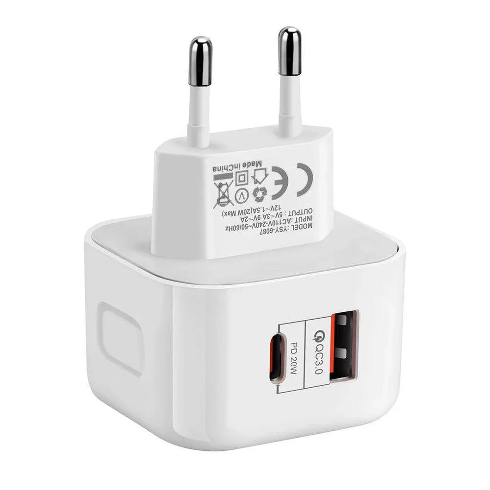 2 Ports QC3.0 Type C Charger PD 20W Quick Charger USB-C Fast Charging Travel Wall Charger Power Adapter For iPhone 12Pro Max Oasis Select EU