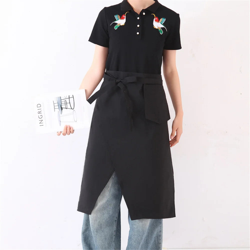 Half Body Kitchen Apron Waterproof Aprons with Split Leg Design Coffee Shop Barber Home Cleaning Work Clothes Oasis Select Black 1