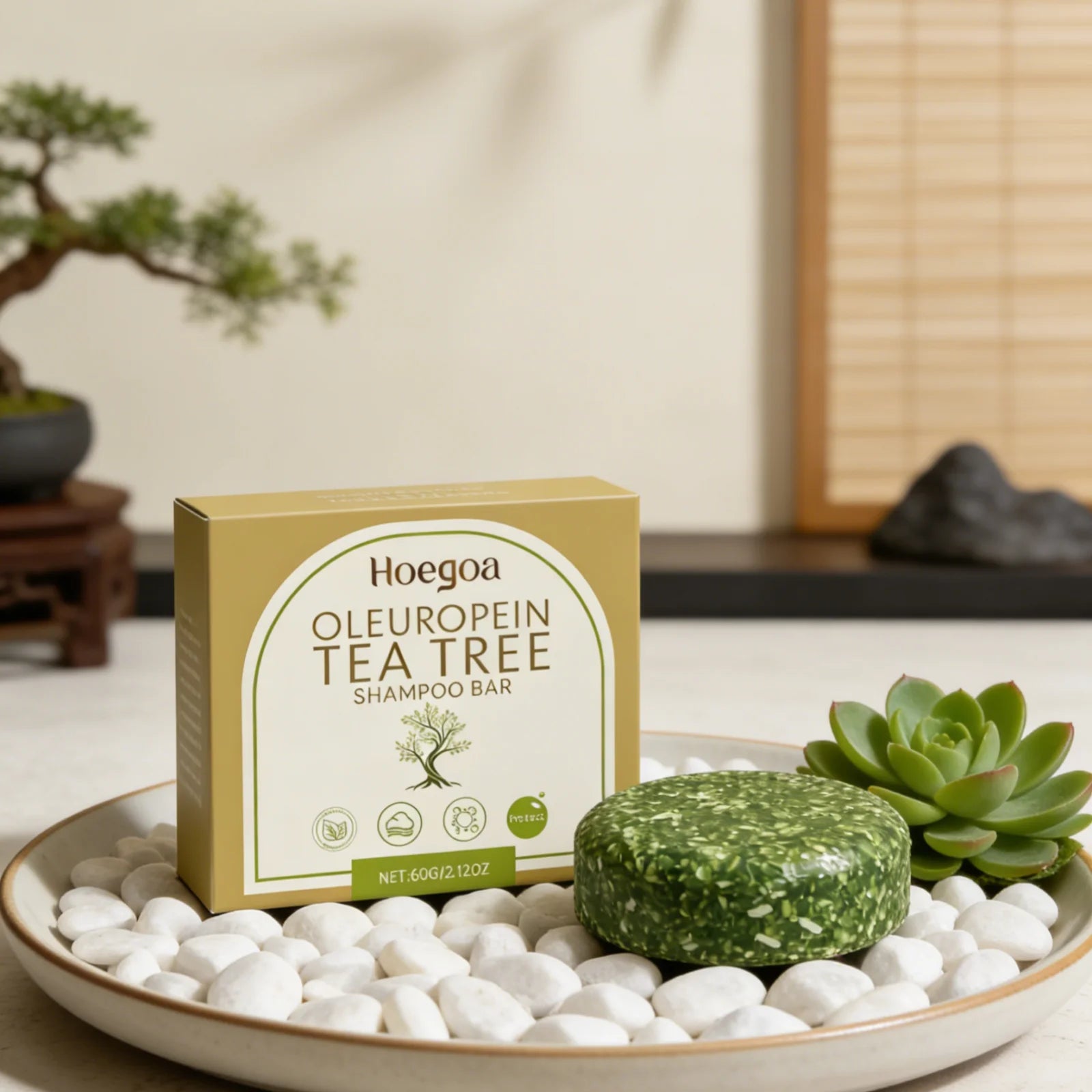 Hoegoa Oleuropein Tea Tree Shampoo Bar Gentle Cleansing Strengthen Hair Roots Add Shine Moisturize Hair Smooth Solid Shampoo Bar Oasis Select