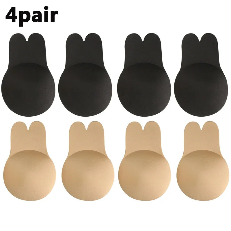 Women Breast Lifting Stickers Push Up Bras Silicone Invisible Chest Strapless Breast Rabbit Lift Up Tape Nipple Cover Bra Pads Oasis Select Mixed-4pair 11cm