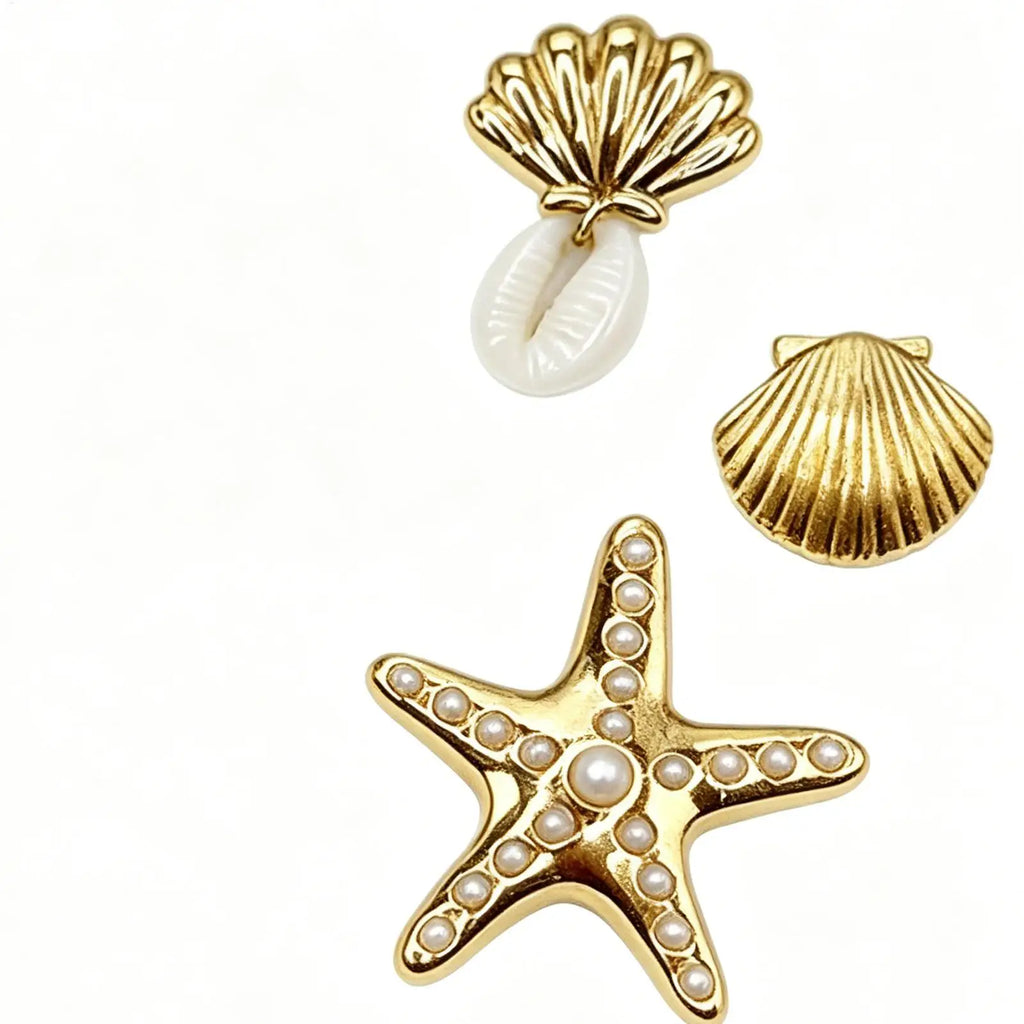 Slippers Charms for Sandals Sea Theme Shell Decor Sandal Charm Set Sandal Charms for Slippers Gold Sea Theme Shell Shoe Decor Oasis Select