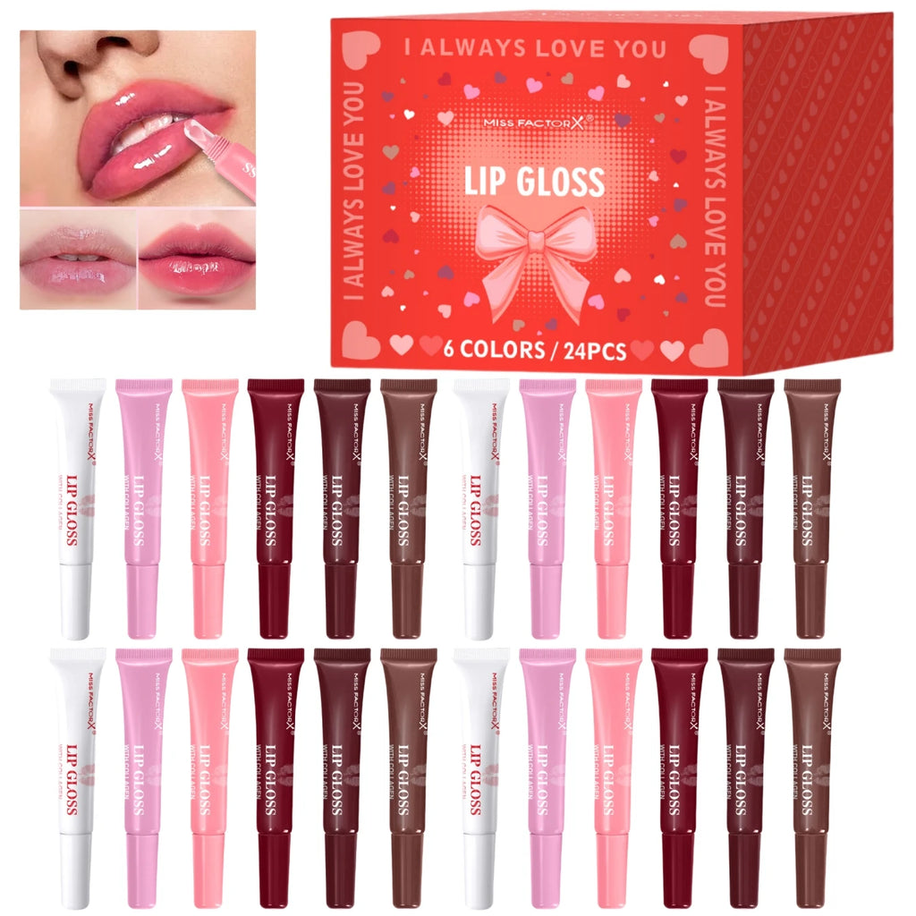 Premium gift set 24PCS/box Lip gloss set Long-lasting moisturizing Lip color modification Perfect gift for women Valentine’s Day Oasis Select Lip gloss set 24 pcs