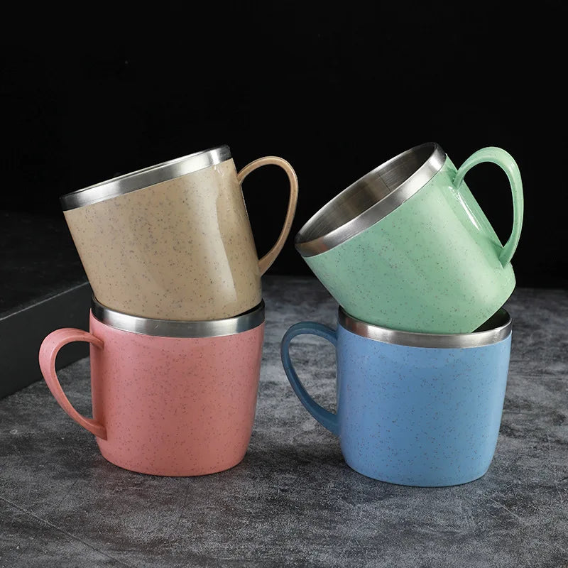 220ml Water Bottle Double Layer Anti-scalding 304 Stainless Steel Coffee Mug Milk Tea Drinks Water Cup with Handle Traveling Cup Oasis Select