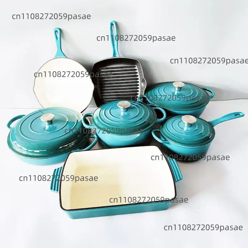 7-Piece Enameled Cast Iron Cookware Set – Skillet, Pot & Pan