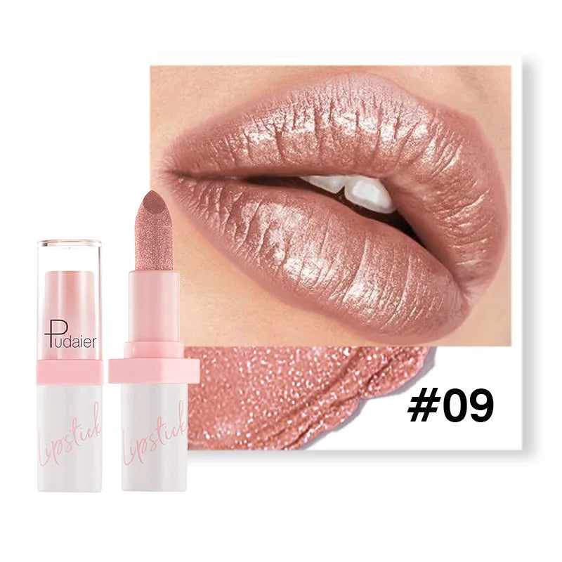 Pudaier Diamond Lipstick 10 Shades – Waterproof Glitter & Long Wear