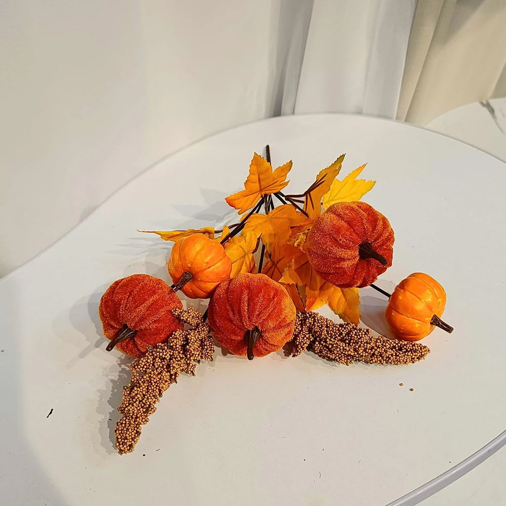 Artificial Pumpkin Maple Leaf Floral Pick | Fall Harvest Décor