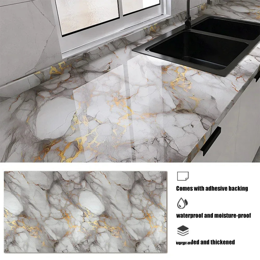 Marble-Patterned Wall Sticker 40cm Wide Waterproof Stain-Resistant And Oil-Resistant PVC Self-Adhesive Wallpaper For Kitchens. Oasis Select yanyuliujin 40cmX5m