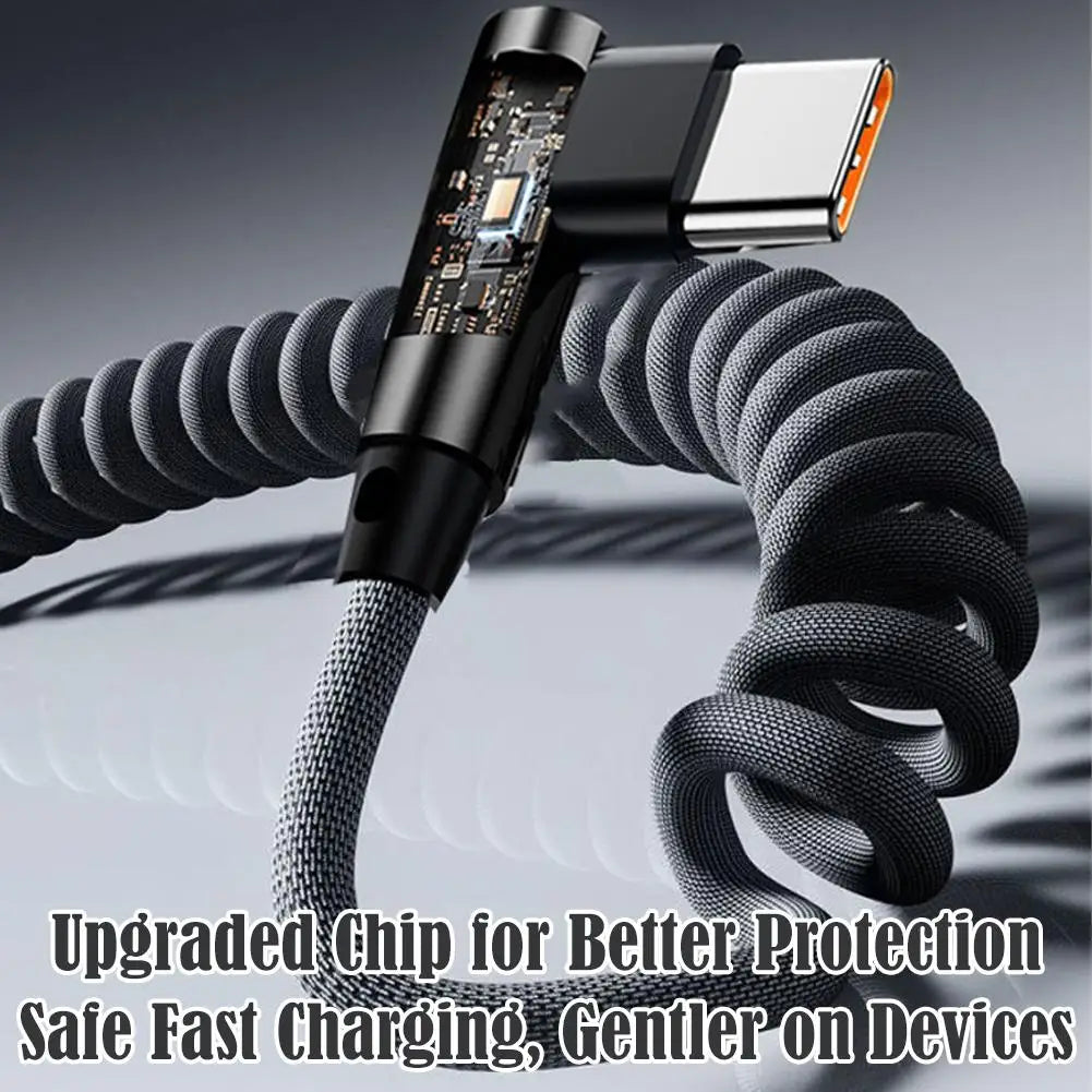 120W Fast Charging Coiled USB-C Cable – 90° L-Shape