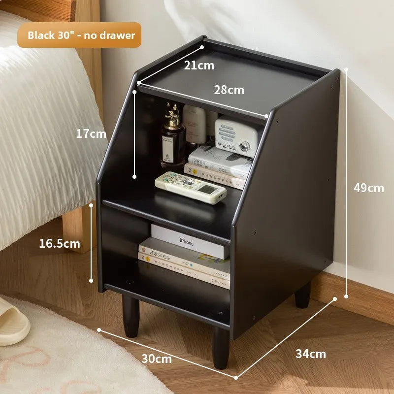 Medieval solid wood bedside table Simple modern bedside bedroom Mini new Chinese log Small storage locker Oasis Select Black minimalist