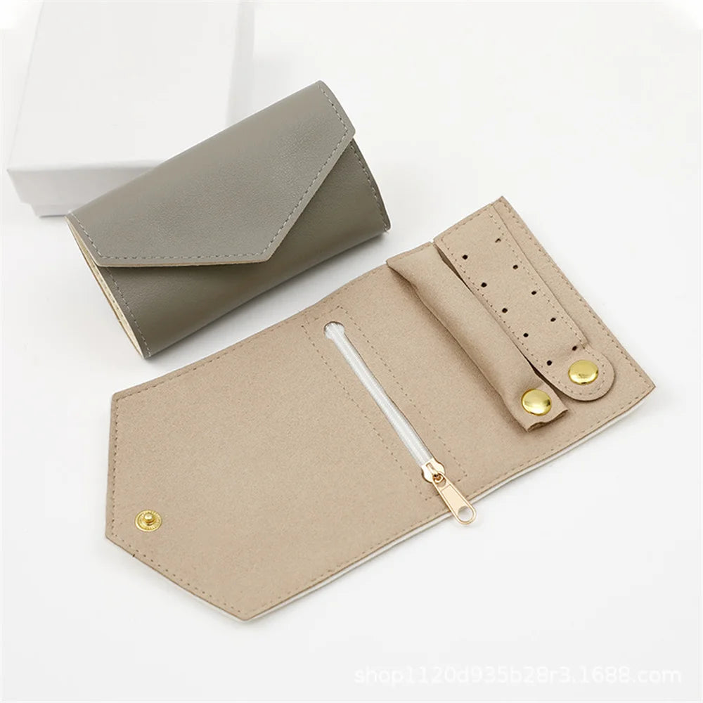Portable Jewelry Organizer Bag for Women Travel Multi-functional Earrings Ring Necklace Storage Bag PU Creative Jewelry Roll Oasis Select Grey