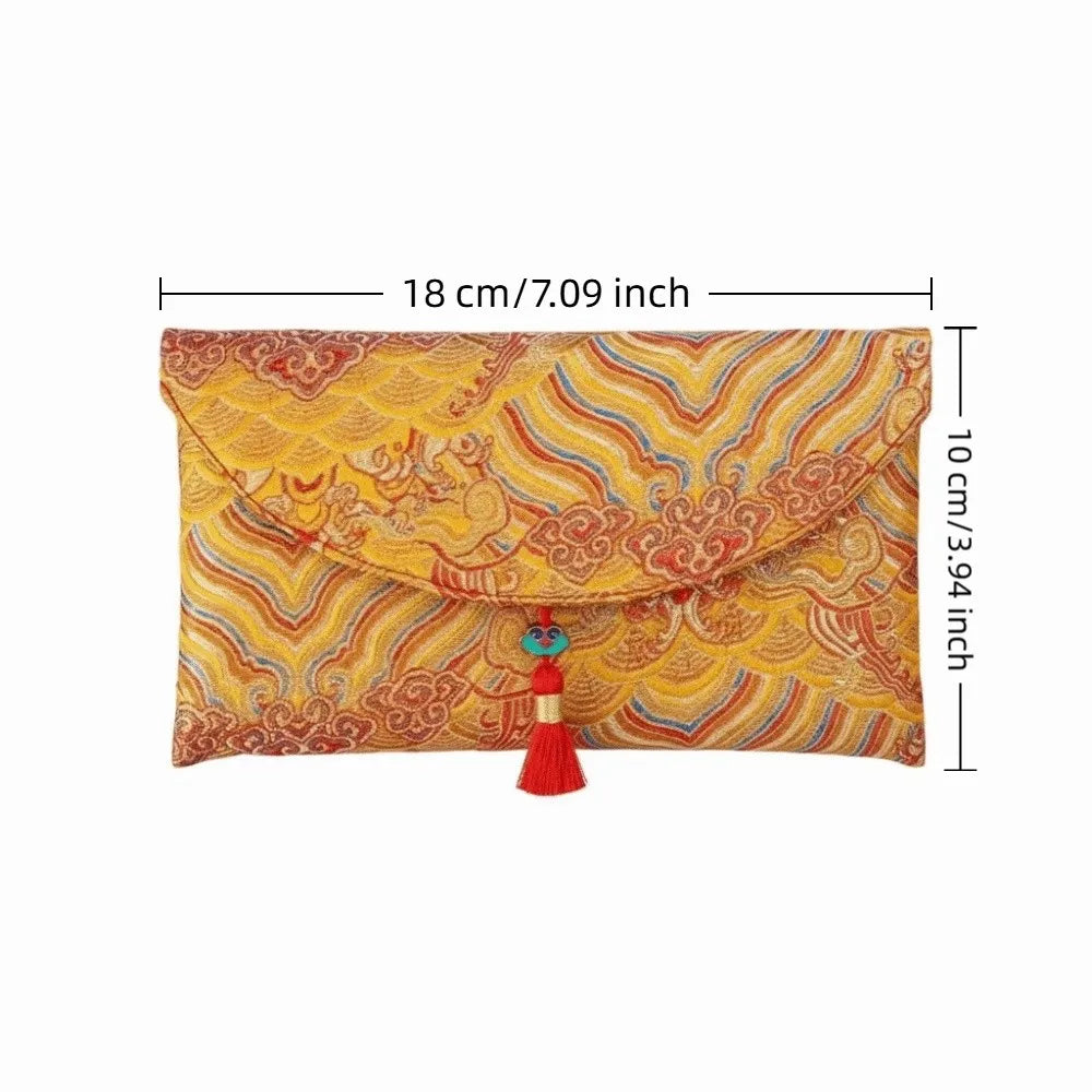 New Fabric Red Envelope Red Color Big Capacity Money Pocket Embroidery HongBao Spring Festival Oasis Select