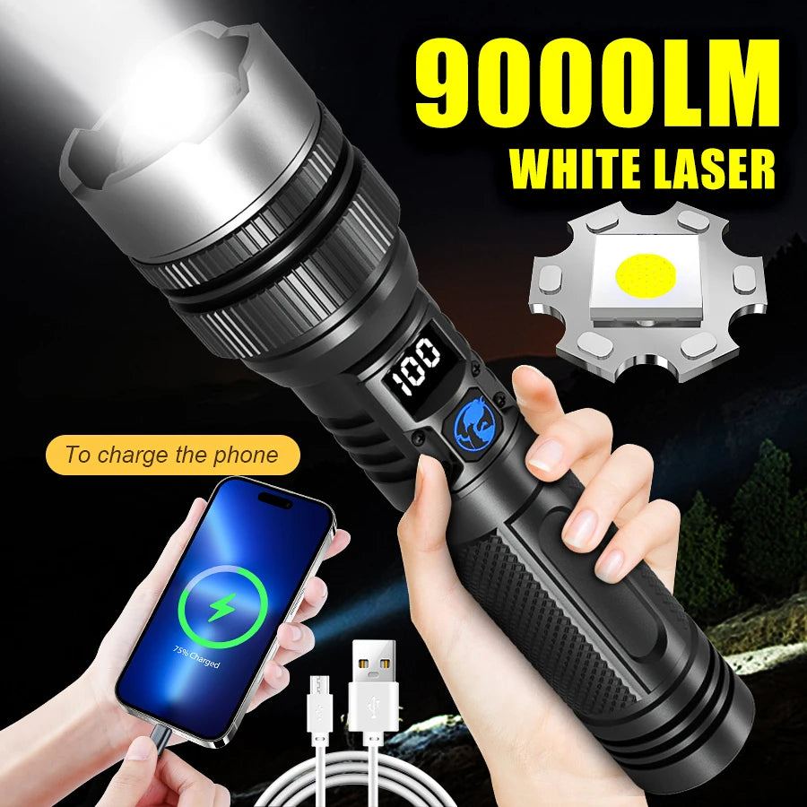 High Strong Power Led Tactical Flashlights Spotlights Telescopic Zoom Built-in Battery USB Rechargeable Camping Emergency Torch Oasis Select