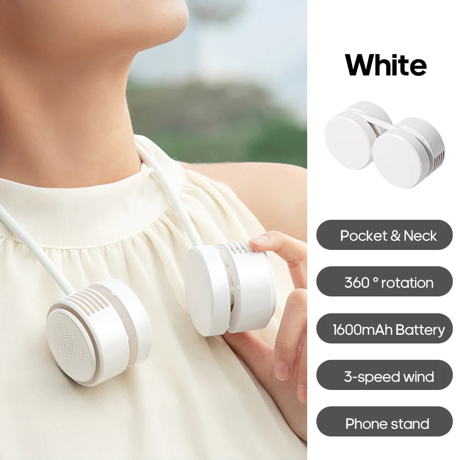 Foldable Neck Fan 1600mAh Rechargeable 3-Speed | Personal Fan