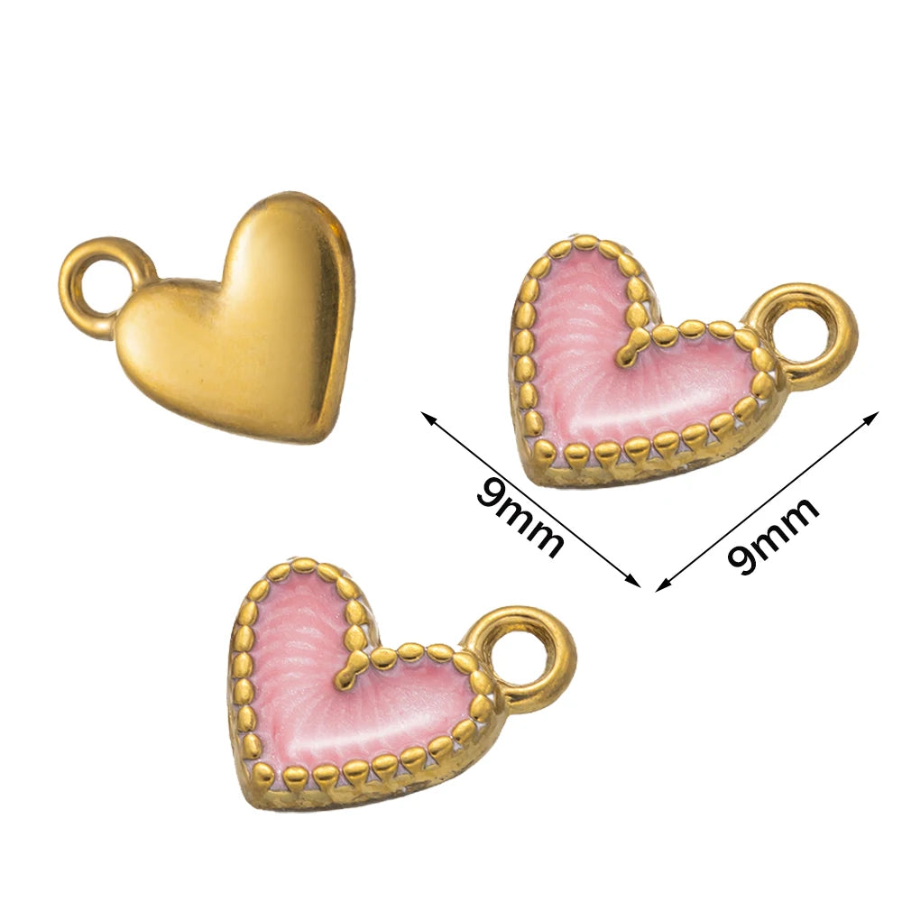 5pcs Gold Stainless Steel Pink Heart Enamel Charms Dangle Pendant for DIY Bracelet Necklace Earrings Supplies Jewelry Making Oasis Select Dark Pink