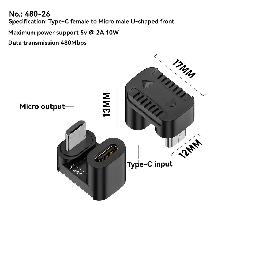 90° USB-C to Micro USB Adapter – 480Mbps & 10W Fast Charge USB Adapter Oasis Select U-shaped Front