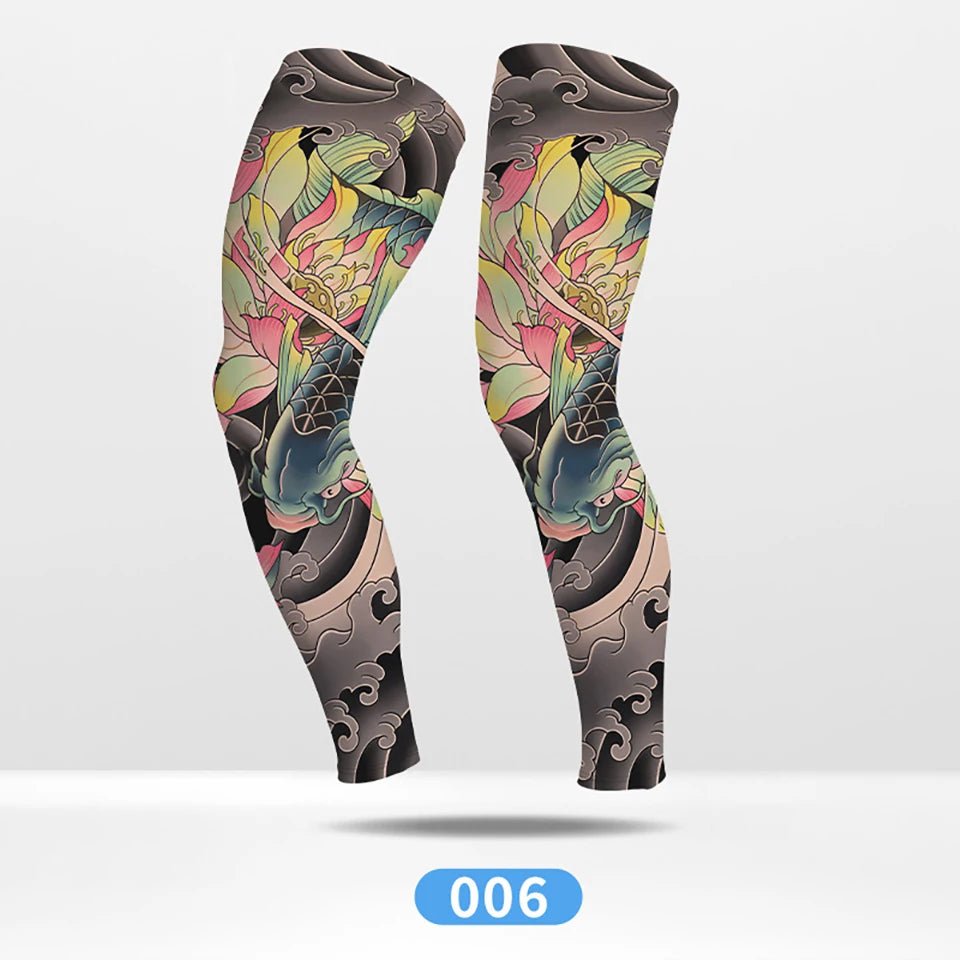 Kokossi 1Pair Tattoo Printing Cyclying Leg Sleeves Ice Silk Non-slip