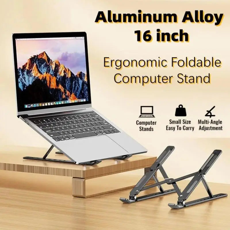 Laptop Stand Metal Material Foldable Portable Laptop Heighten Laptop Holder Bracket Notebook Stand Oasis Select Black