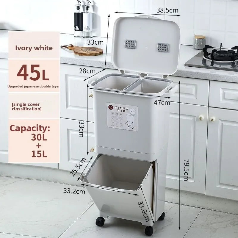 Kitchen trash can Large deodorant garbage with lid Double layer dry and wet separation garbage sorting Double layer inner bucket Oasis Select 45L-A